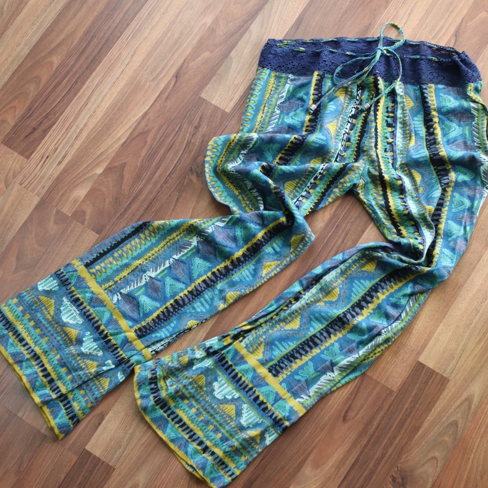 Turquoise Print Drawstring Pants Sz S